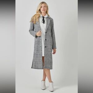 Women's Gray Plaid Long Coat